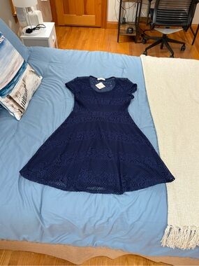 NWT Annianna Navy Crochet Fit-and-Flare Girls Dress